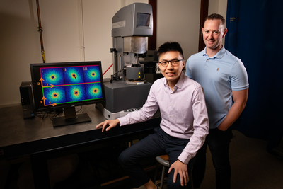 Chemical and biomolecular engineering researchers Johnny Ching-Wei Lee, left, professor Simon Rogers and collaborators are challenging previous assumptions regarding polymer behavior with their newly developed laboratory techniques that measure polymer flow at the molecular level.