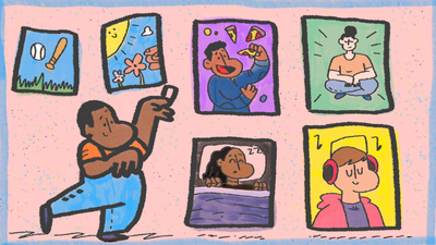 Cartoons of adults in a variety of fun activities.