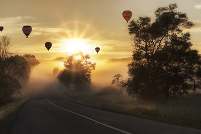 Misty Road and Hot Air Balloons