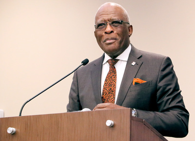 UIUC Chancellor Robert Jones gives a speech during the Illinois Global Summit on October 19, 2022.