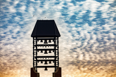 The McFarland carillon’s bells regale the South Quad with a variety of music. Photo by Fred Zwicky