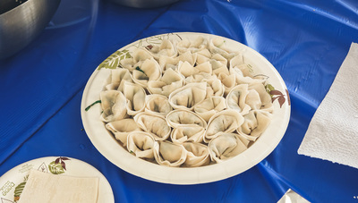 A plate of wontons sits on a table inside the AACC during a June 7 Summer Break Series event.