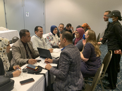 Participants from the September 2022 Amideast Egypt Study Tour talk with members of Disability Resources and Educational Services during one of last year's sessions.