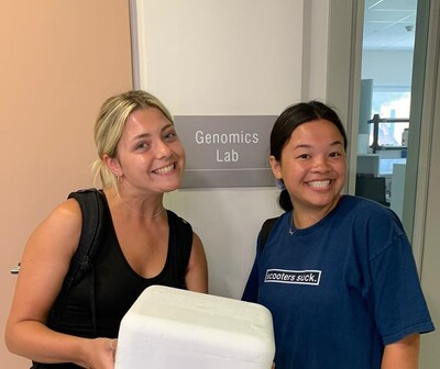 Madison Garcia (right) and a classmate at a genomics lab