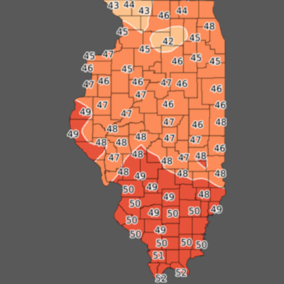 map of Illinois average temperature for November 2020