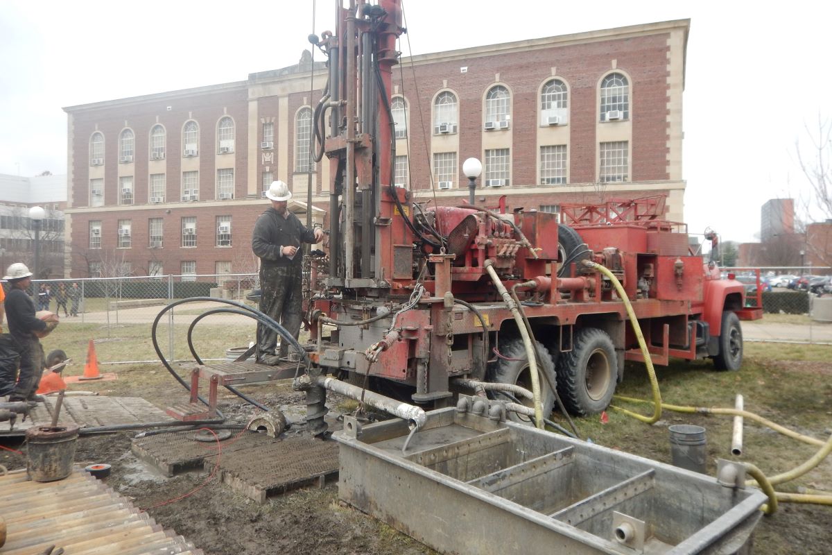 Drilling for the geothermal exchange system at the U of I campus