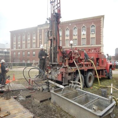 Drilling for the geothermal exchange system at the U of I campus