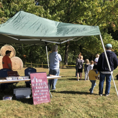 ISAS staff Patrick Green, Christian Hasler, and Mike Smith and UIUC archaeology graduate student, Em Shirilla volunteered to host an archaeology tent and atlatl-powered spear throwing demonstration during the Family Campout event at Allerton Park and Retreat Center in Monticello, Illinois.