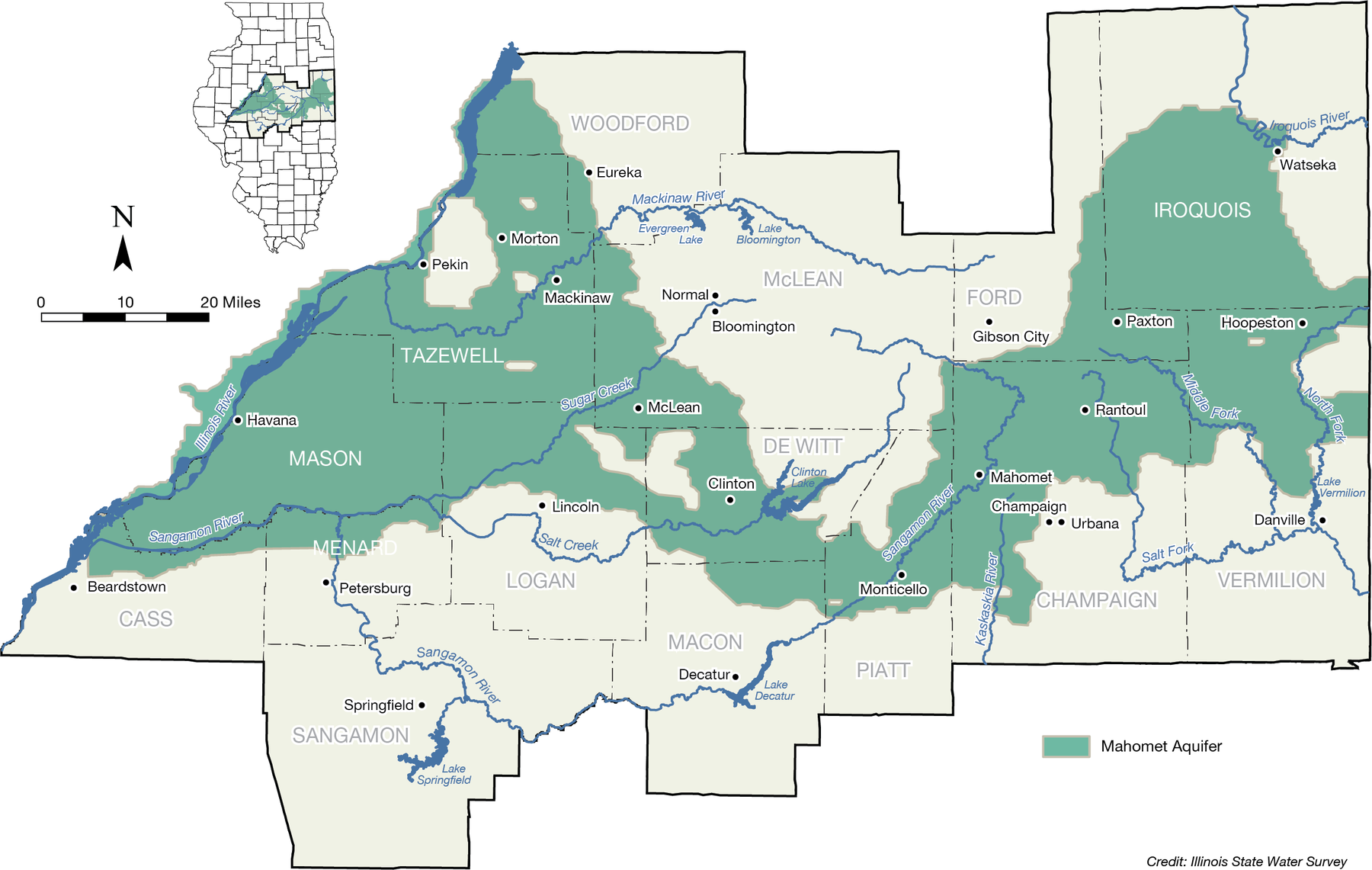 map of Central Illinois' Mahomet aquifer