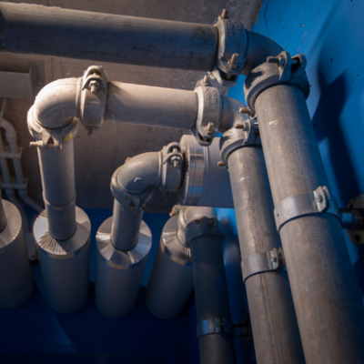 large pvc water pipes in a building