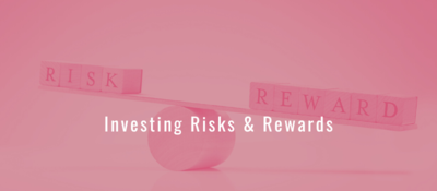 Balance board with risks and rewards blocks on each end & "Investing Risks & Rewards" text overlaid