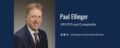 Graphic with Paul Ellinger photo and title, plus University of Illinois System logo