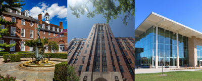 composite of Illini Union, UIC med building and UIS student union