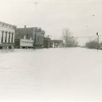 flooded street and buildings in Mound City, Illinois, in 1937
