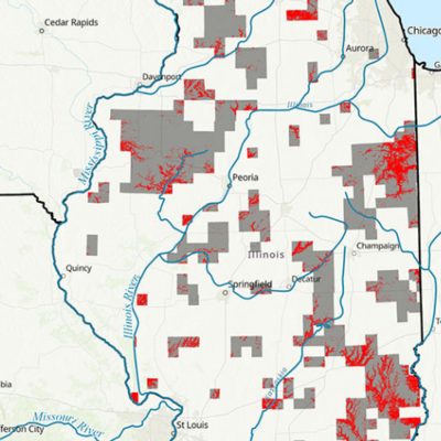three maps of Illinois archaeological survey density across all townships