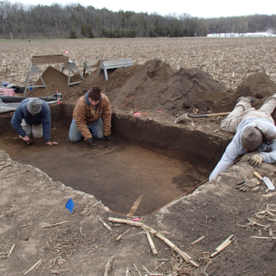 4 people excavating and screening