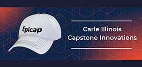 Image of baseball cap in orange and navy backdrop labeled "Carle Illinois Capstone Innovations"