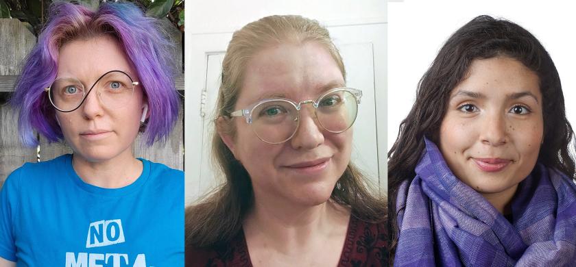 From left to right, head shots of Quinn Dombrowski, Dena Strong, and Zoe LeBlanc