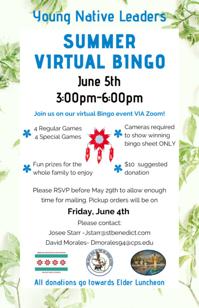 Summer Virtual Bingo, Young Native Leaders Flyer