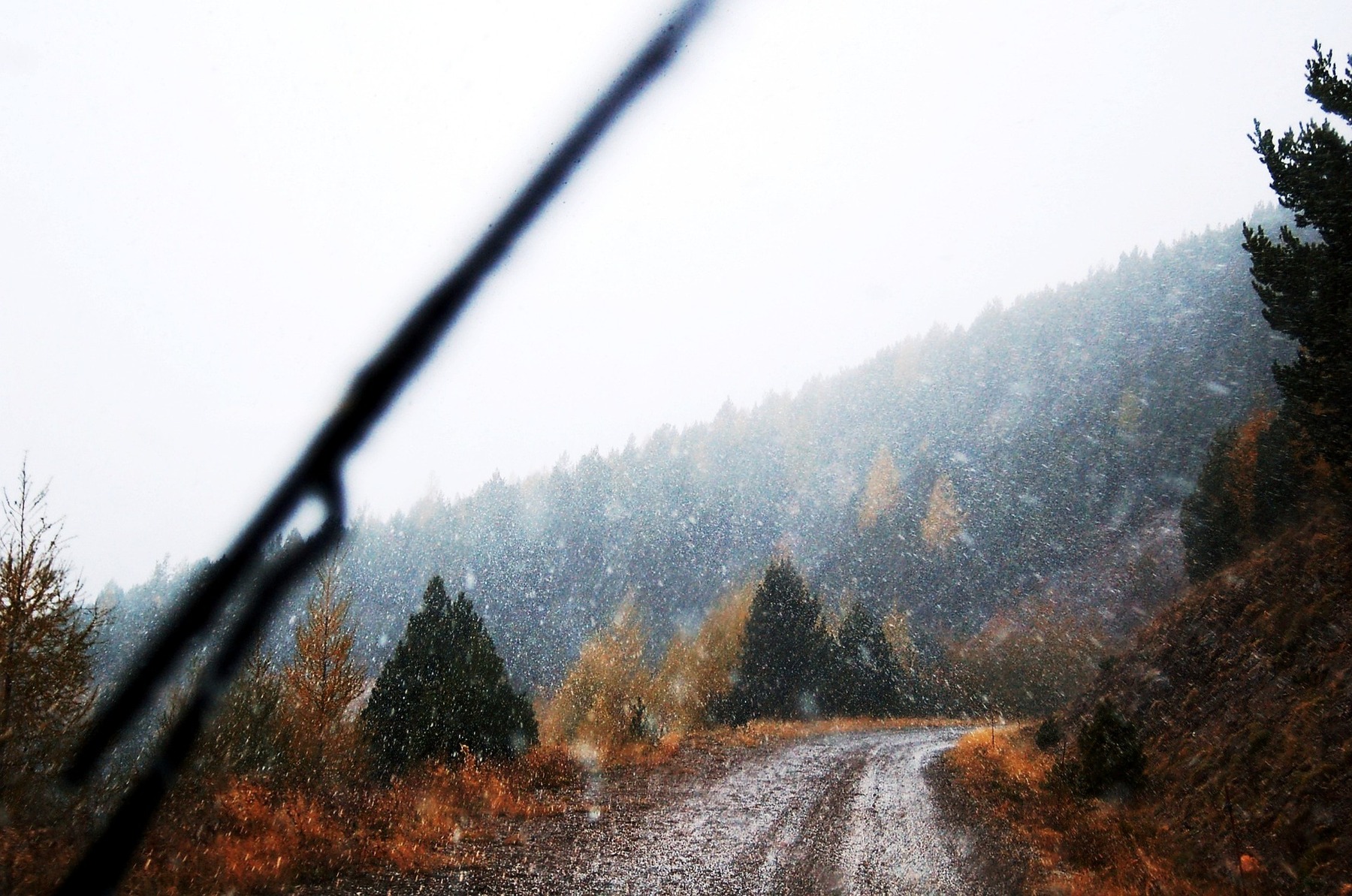 Mountain Road Snowing Snow