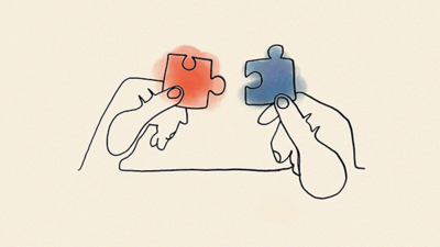 illustration of two hands each holding a puzzle piece