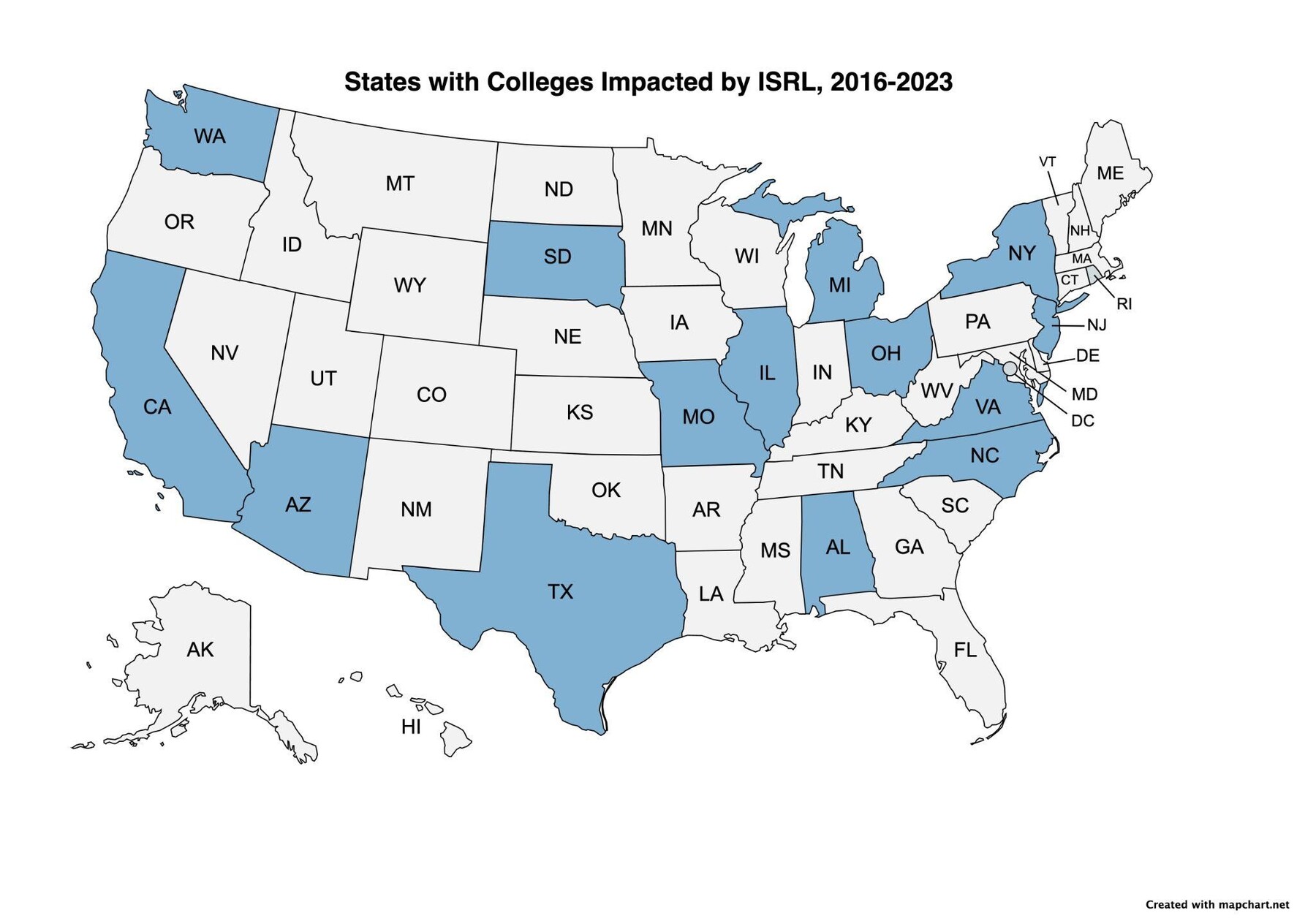 States with Colleges Impacted by ISRL, 2016-2023