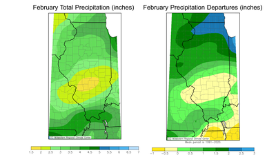 Figure 3.  February 2023 Precipitation and Departures from Normal